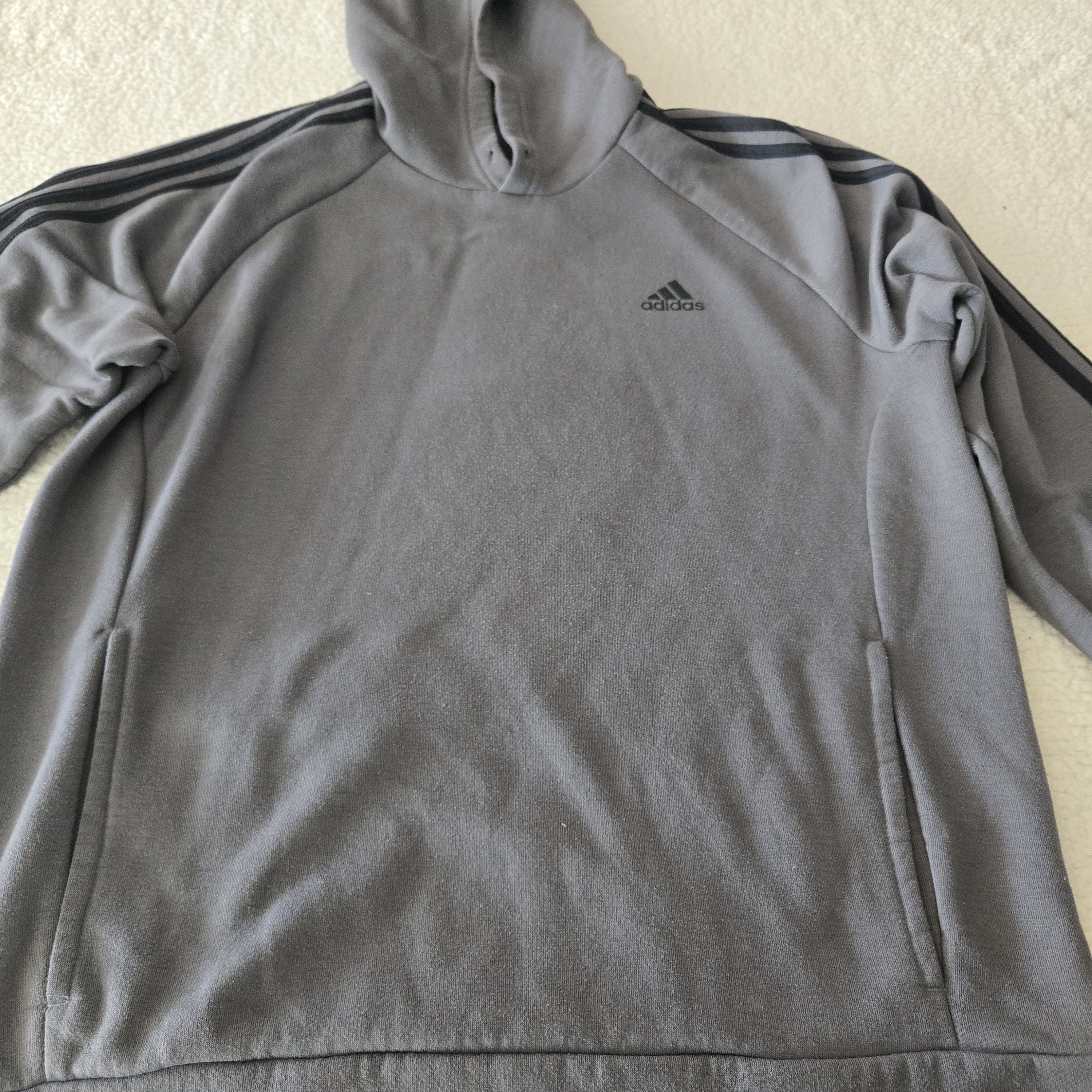 Adidas Gray Hoodie With Black Stripes
